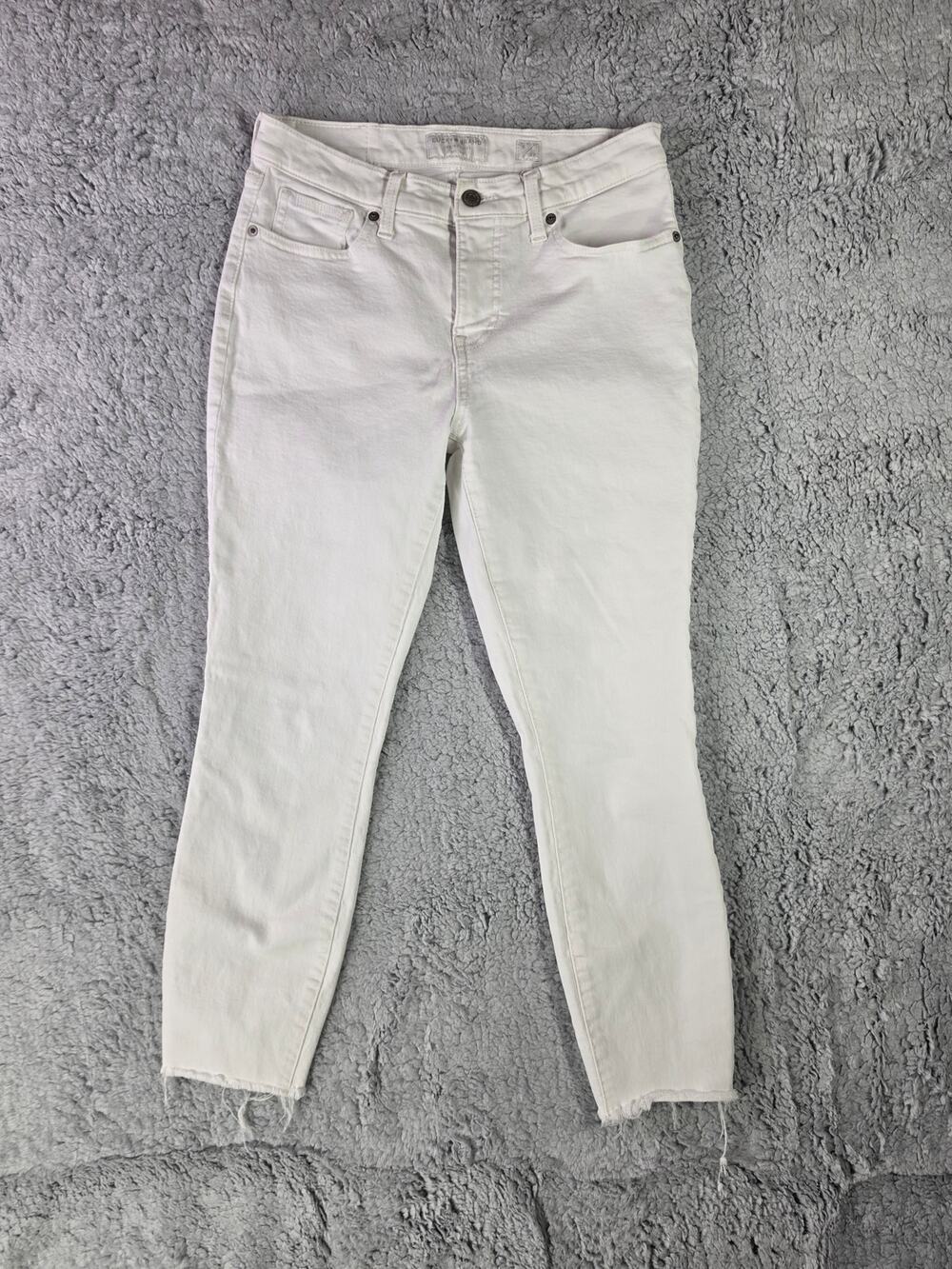 Lucky Brand Ava Crop Jeans Womens 6 28 White Mid Rise Raw Hem Stretch Denim